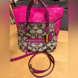 Coach Brown and Pink Signature Shoulder Bag